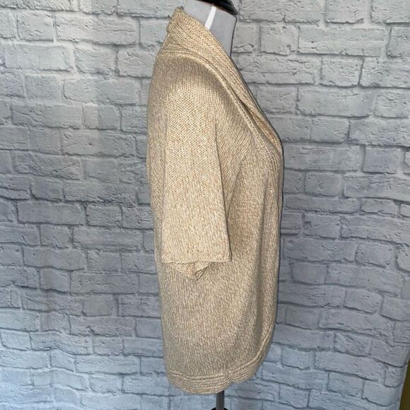 Express women L open front short sleeve knit cardigan beige - Picture 5 of 12